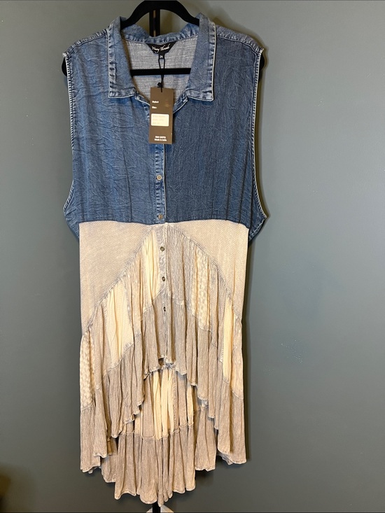 Young Threads Tops - Denim & Latte High-Low Tiered Dress by Young Threads